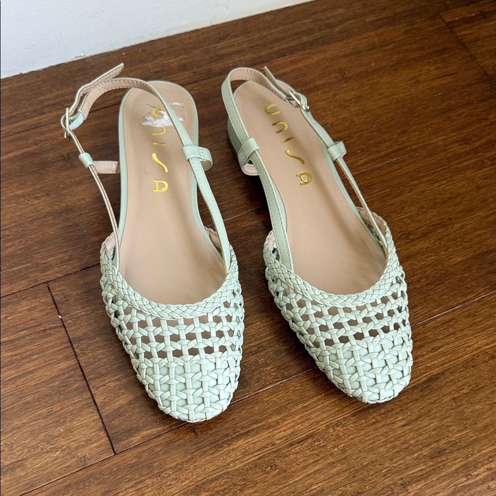 Unisa Mint Green Woven Slingback Flats Size 7